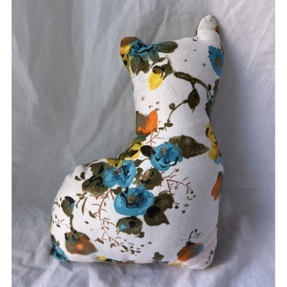 Vintage Hand Sewn Cat Shaped‎ Pillow Floral Kitty Shabby Chic Boho Cottagecore - Picture 2 of 8